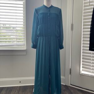 Zara Dark Teal Semi-Sheer Ruched top Long Sleeve Dress